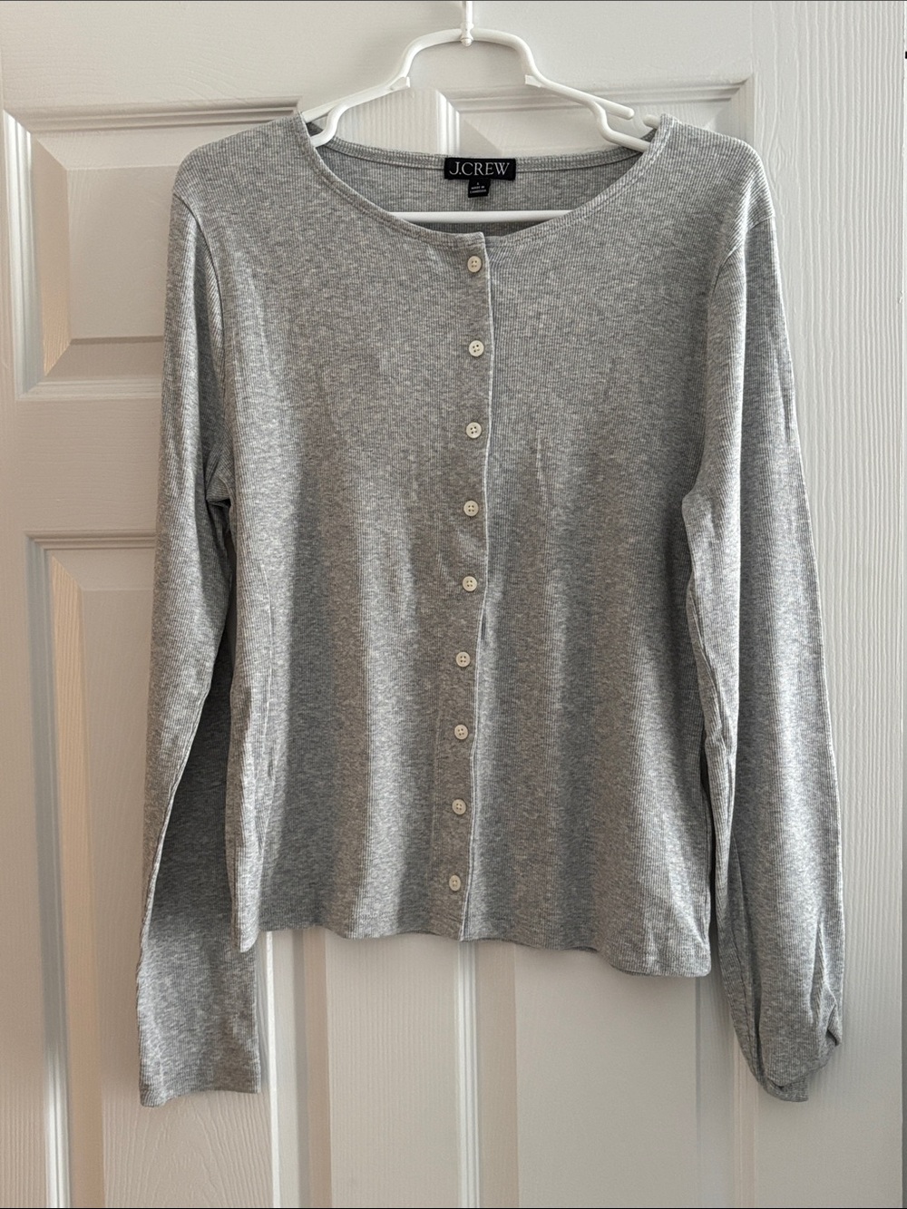 J. Crew Light Gray Button-Front Long Sleeve Top